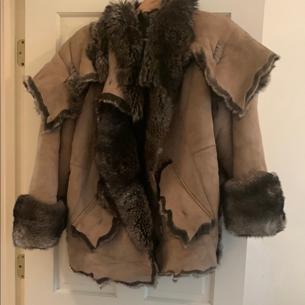 Tan and Brown Teddy Jacket with Plush Fur Accents